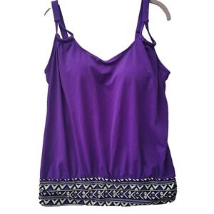 Swimsuits For All Tankini Top Womens 14 Purple Black Geometric Trim Swimwear NWT